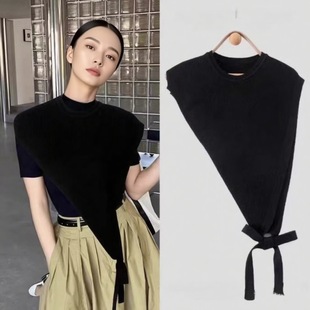 Korean Summer New High-End Niche Design Beveled Triangle Scarf Knitted Shawl for Women Solid Color Fashionable and Versatile