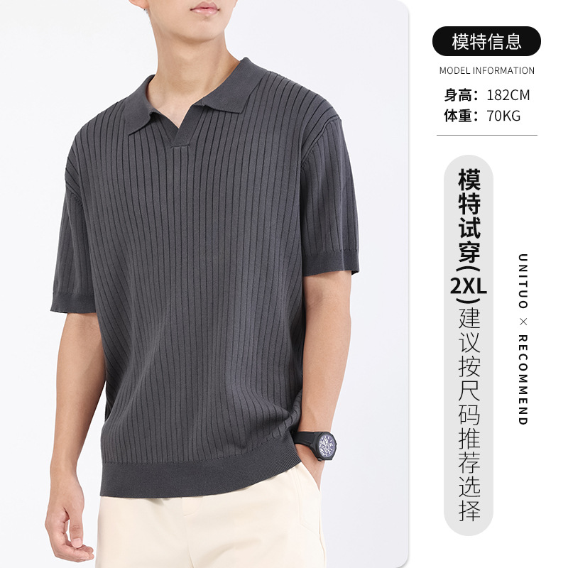 Camiseta coreana para hombres de alto nivel con solapa Paul camiseta de verano de manga corta hielo transpirable jersey de cuello en V para hombres