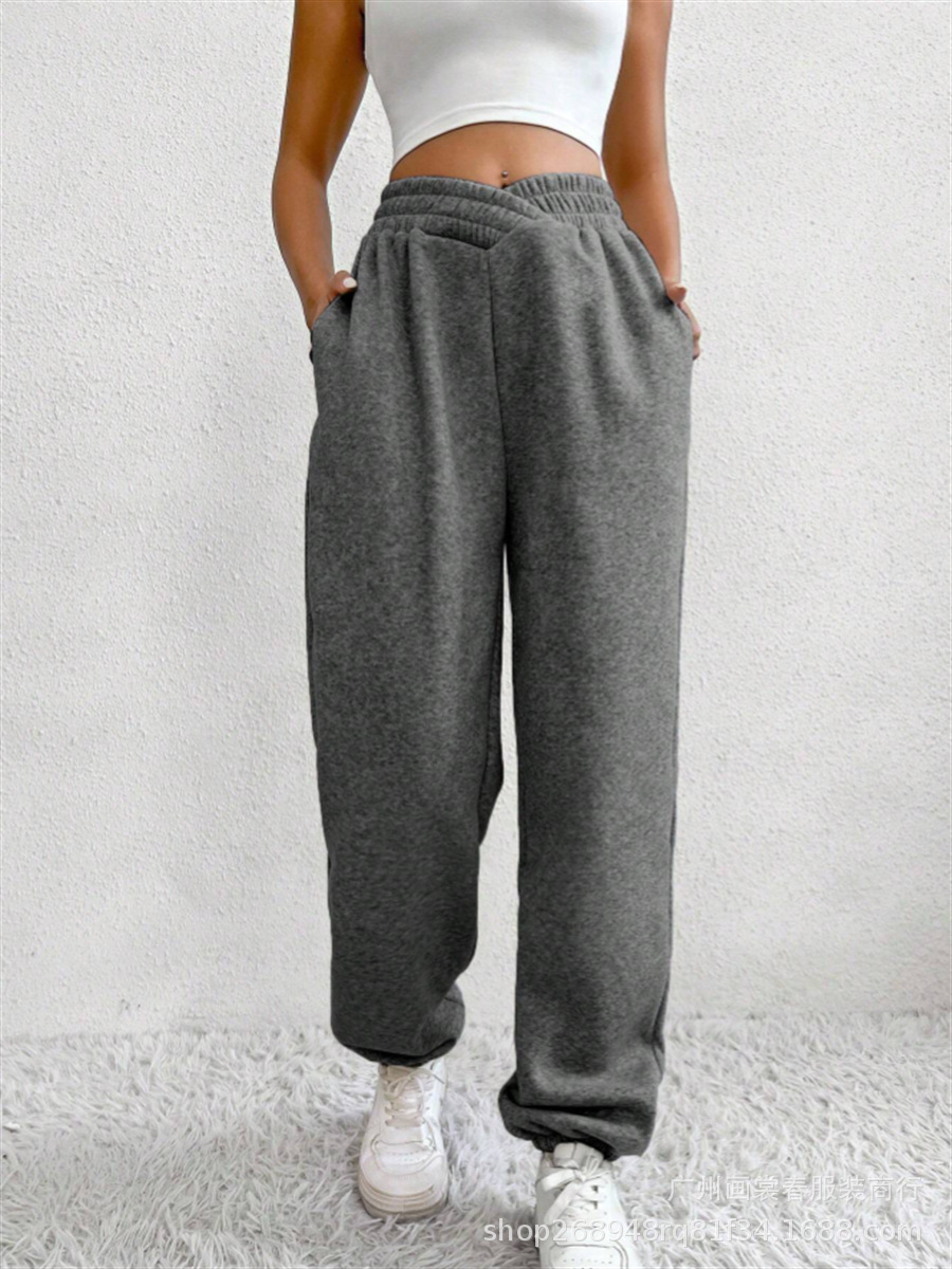 Amazon transfronterizo de comercio exterior de Europa y América del nuevo invierno de las mujeres pantalones de Casa sueltos cerrados de color sólido oblicuo bolsa pantalones de chándal image 9