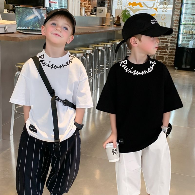 Camiseta de manga corta de cuello redondo de los niños Camiseta de manga corta de algodón de verano de los niños impresión tridimensional superior