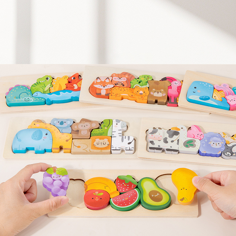 Madera para niños animales padres-hijos puzzle tridimensional bloques de construcción puzzle bebé puzzle de madera ayuda de enseñanza temprana juguetes de puzzle