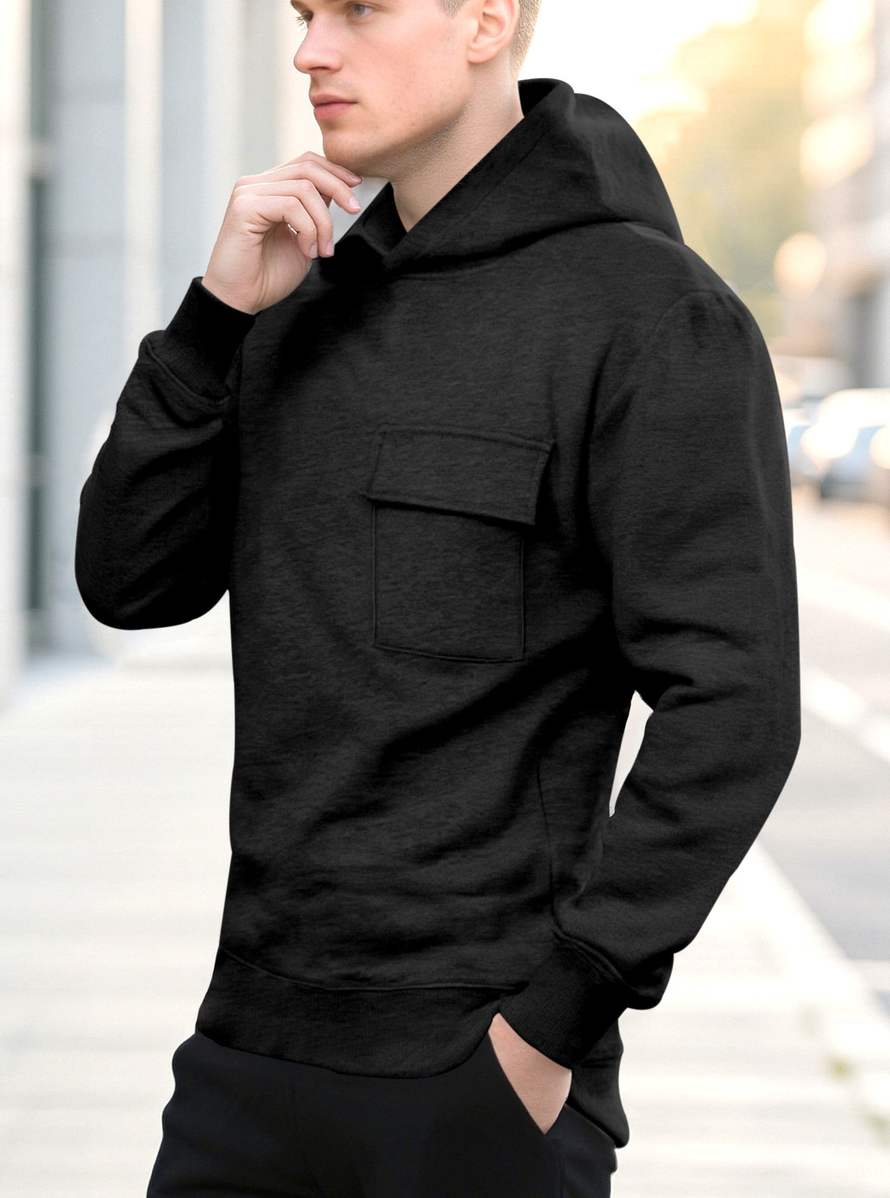 Nouveau pull ample et décontracté d'automne et d'hiver, couleur unie, avec bonnet et veste à poches_voghion.com