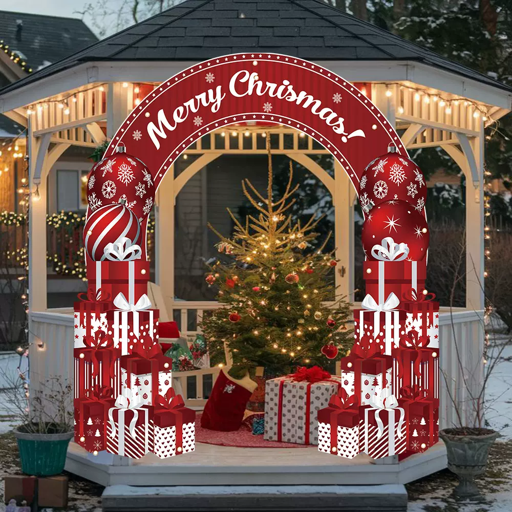 跨境新款圣诞节门框装饰切割砖墙旗帜拍照糖果屋激光切割异形旗