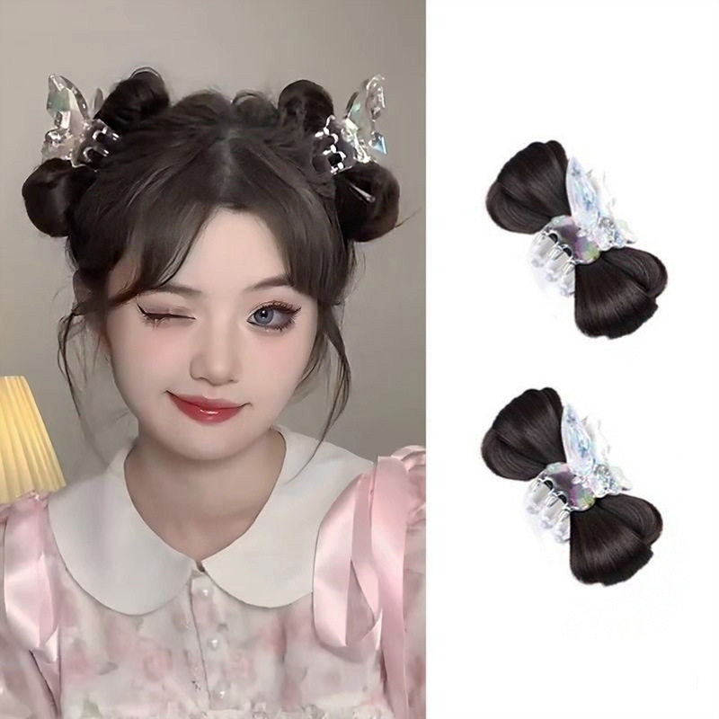 Wig for Women with Crystal Bowknot Claw Clip Bun, Realistic Hairpiece, Mermaid Princess Headpiece, Versatile Natural Claw Clip Hairpiece