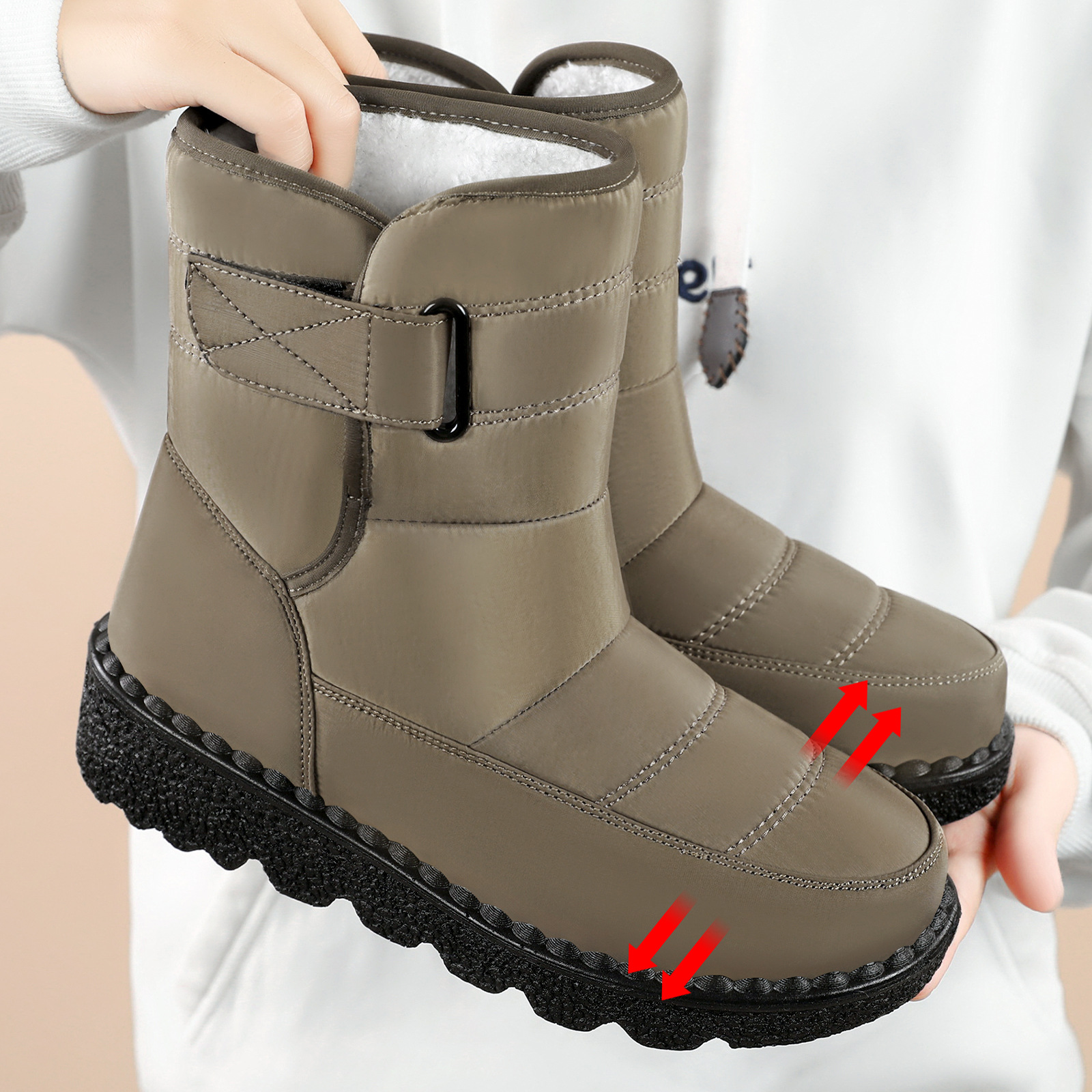 Botas de nieve de invierno para mujer, botas de mujer de talla grande, botas de algodón con forro polar y engrosadas, botas largas de poliuretano, zapatos de algodón de suela gruesa y caña alta