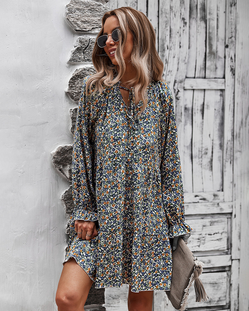 Floral Print Long Sleeve Slim Dress NSDY73914