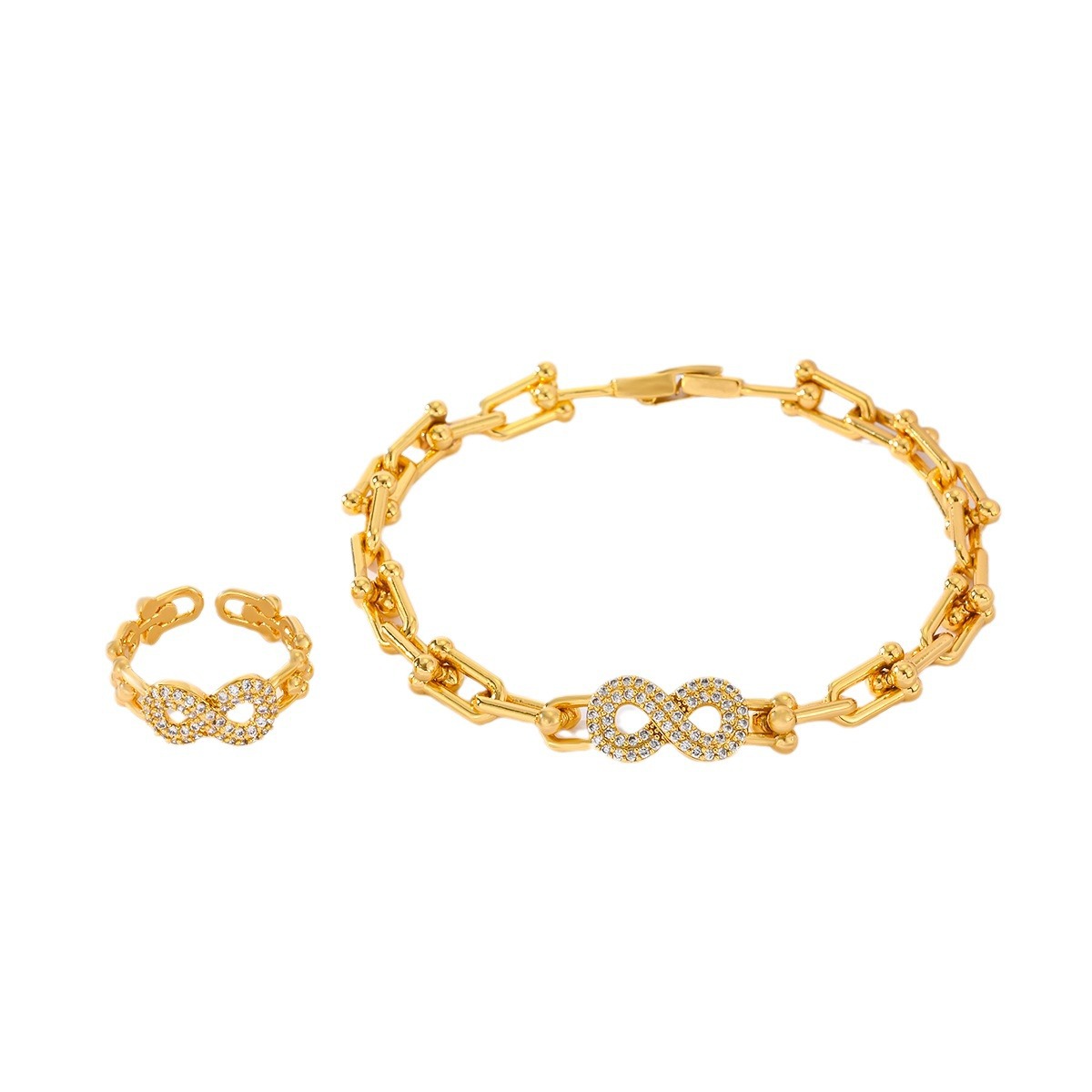 24k set de joyería de herradura de caballo 24k set de brazalete de anillo vivo de bronce para mujeres opciones transfronterizas