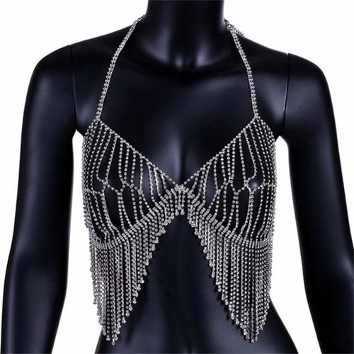 European and American sexy beach accessories, diamond tassel body chain, bikini bra chain, rhinestone underwear bra, best-selling model