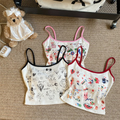 内夏の女性の外はプリントの小さい色のギャルの新型の袖なしの上着の純綿を掛けてキャミソールのベストを着て身を修めます。