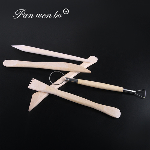 Creative wooden soft clay clay sculpture knife 5-piece set DIY children's carving and painting clay pottery tool set wholesale