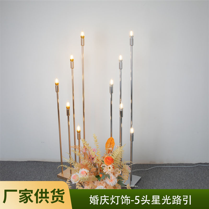 Boda carretera plomo lámpara apoyos 5-cabeza estrella carretera plomo lámpara boda salón lugar diseño decoración apoyos vela titular Decoración image 1