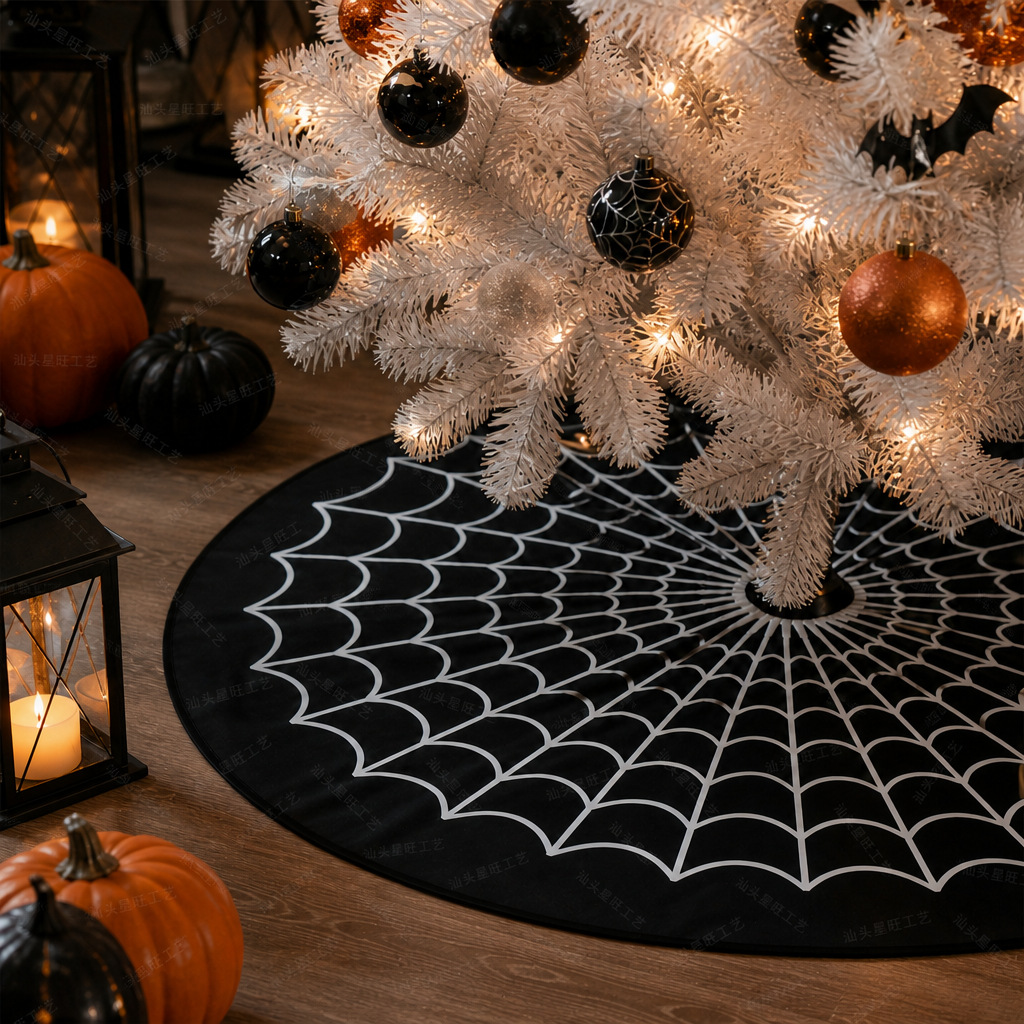 Decoración de árbol de Halloween transfronterizo de tela de araña blanca delantal de árbol de Navidad de vacaciones de árbol de decoración