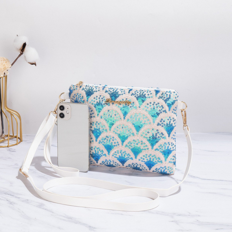 Nicho de estilo nacional de verano 2025 nueva cadena de moda alta sensación de moda sequinilla portátil bolsas de tramo oblicuas