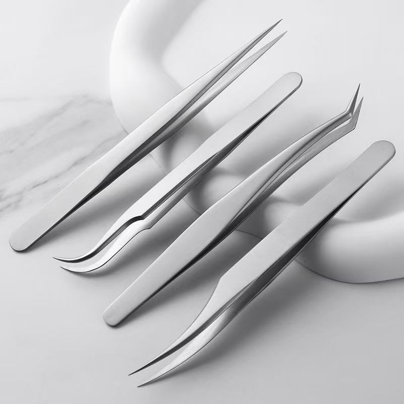 Stainless Steel Eyelash Tweezers, Bead Tweezers, Clips, Professional Eyelash Tweezers for Lash Technicians, Blooming Clips, Beauty Tools