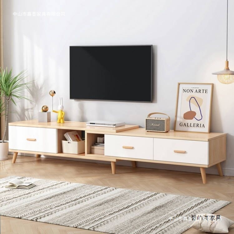 Mueble de TV moderno nórdico, apartamento pequeño, mueble de TV de pierna de madera maciza simple, mueble de pared para el hogar, mueble de TV telescópico, sala de estar