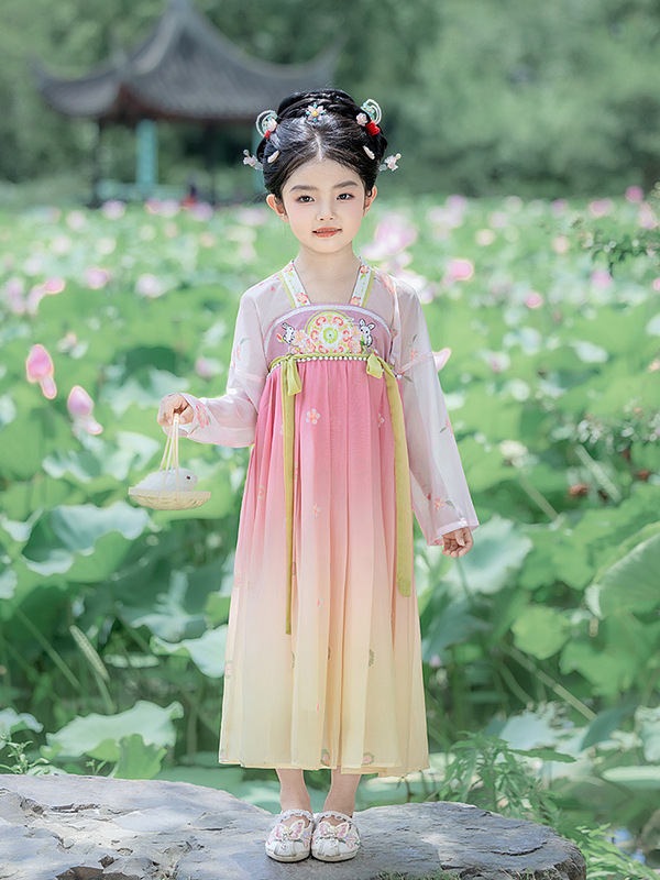 中大童儿童汉服春秋女童汉服女大童裙子中国风套装月兔长袖表演服|undefined