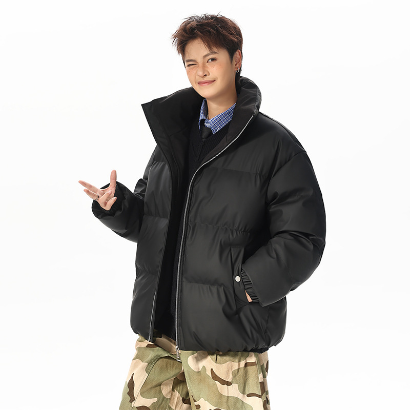 Kleidung aus PU-Leder mit Baumwollfutter für Damen und Herren, locker sitzende, wattierte Jacken, Freizeitkleidung, Stehkragenjacken für Herren_voghion.com