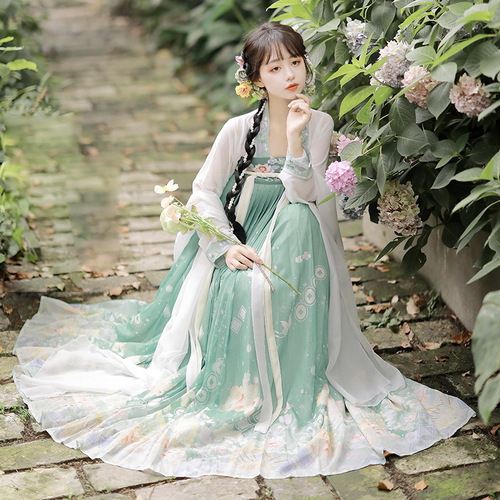 Chinese Hanfu Green blue fairy dress for women Tang Han Ming Qing dynasty traditional folk costumes for female film cosplay princess empress cosplay clothes