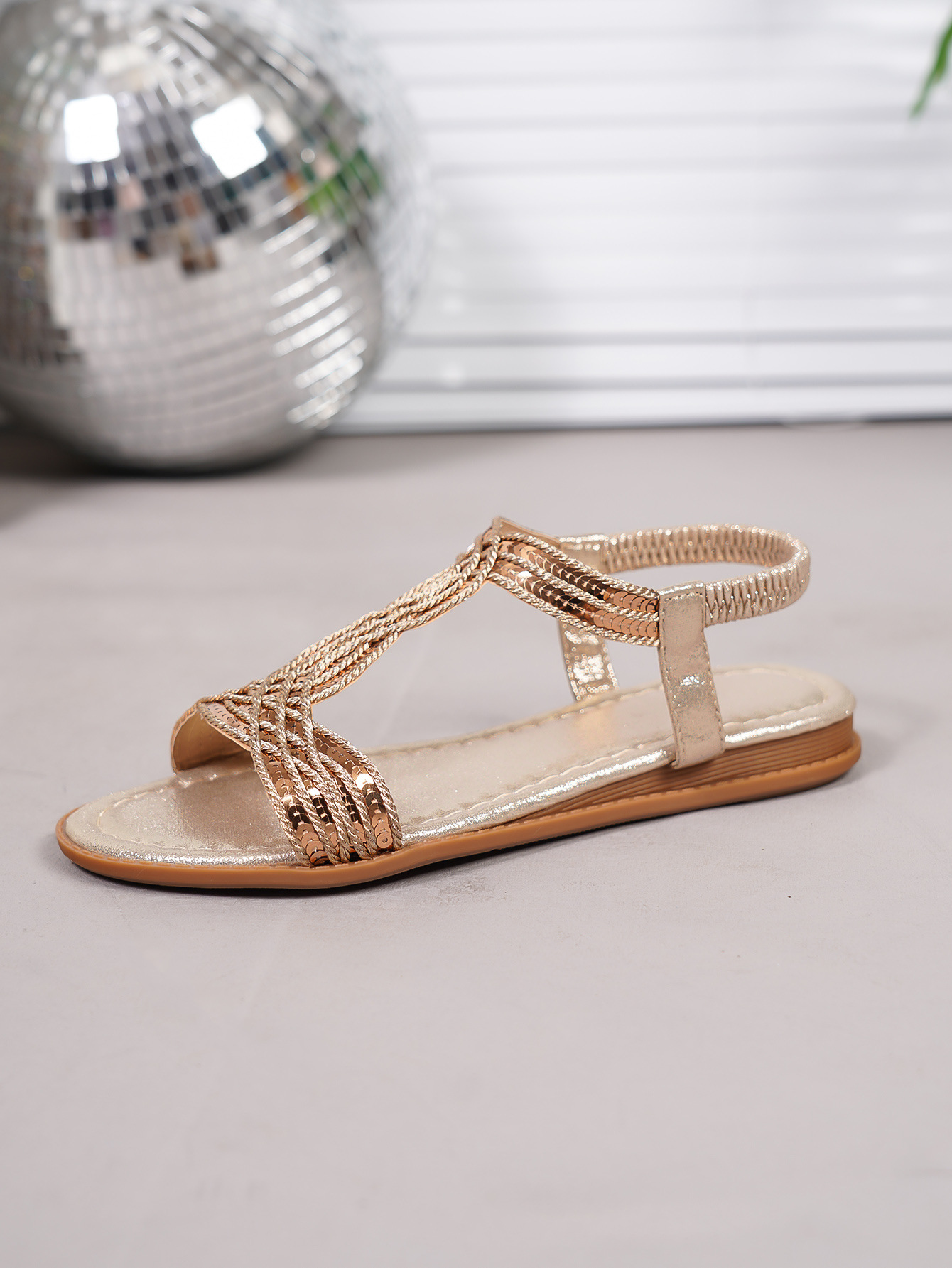 Women's Rhinestone Sandals With Floral Buckle Flat Slides_voghion.com