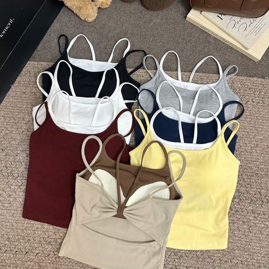 Spice Girls Pure Desire for Wind Fake Two-piece Camisole Small Vest Bow Back Fixed Cup with Chest Pad Underwear Women's Outer Wear