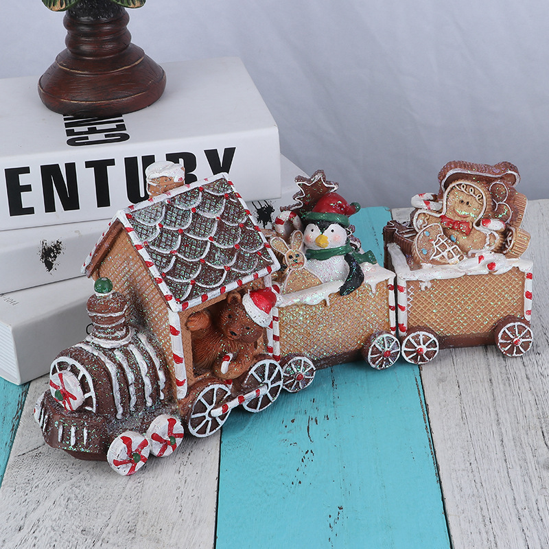 跨境亚马逊火车圣诞装饰摆件圣诞节日礼物姜饼人圣诞老人熊工艺品