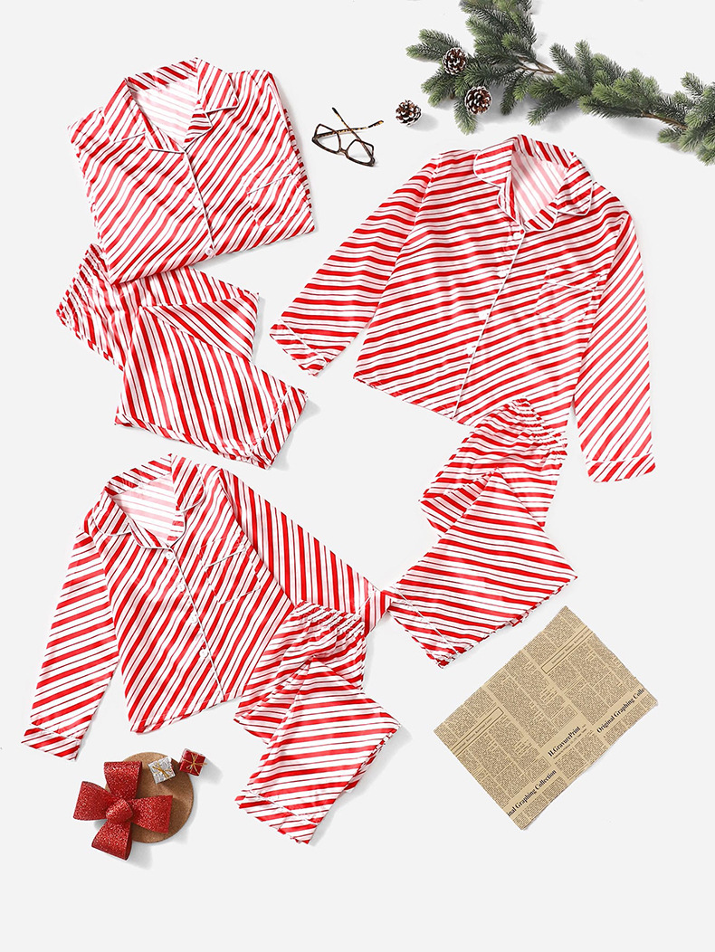 385g Weight Long Sleeve Sleeve Length Family Look Stripe Printing Pant Co-ord Set Blouse Two-Piece Sets