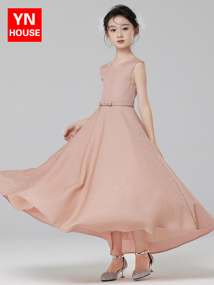 Vestido de niñas Otoño e Invierno de gama alta vestido de princesa para niños Rosa flor niña boda niña host piano disfraz