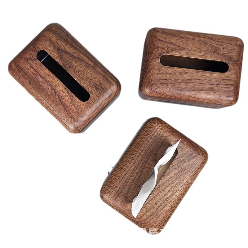Caja de pañuelos de madera para hotel B&B, caja de pañuelos extraíble con esquinas redondeadas, caja de almacenamiento de servilletas para restaurante, logotipo impreso