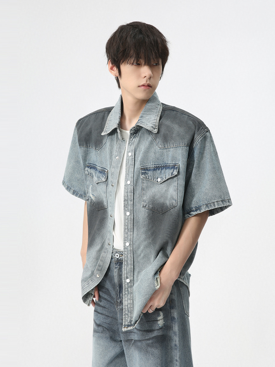 MTLCLOTHES Ropa de hombre | 2024 Verano Nuevo producto Traje de mezclilla rasguñado y sucio de moda americana Traje casual