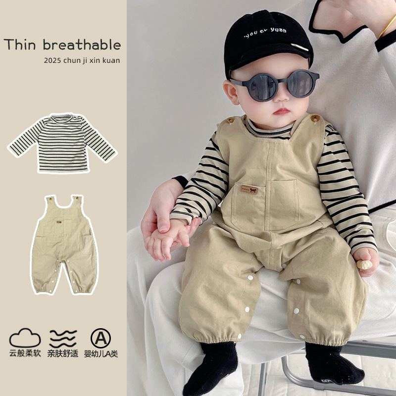 [T-shirt suspenders suit] Korean baby clothes two outfits newborn boys and girls baby spring clothes