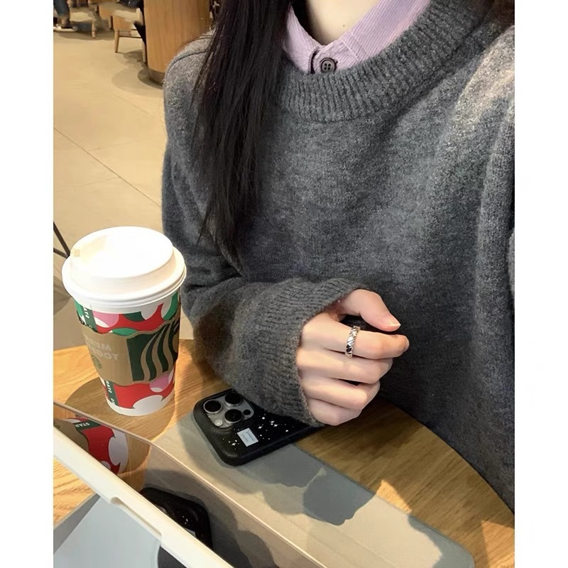 法式慵懒风紫色浣熊绒毛衣女秋冬宽松软糯奶呼呼套头针织复古上衣|undefined