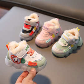 冬季新款加绒亮灯女宝宝婴幼儿保暖防滑休闲鞋软底魔术贴儿童棉鞋