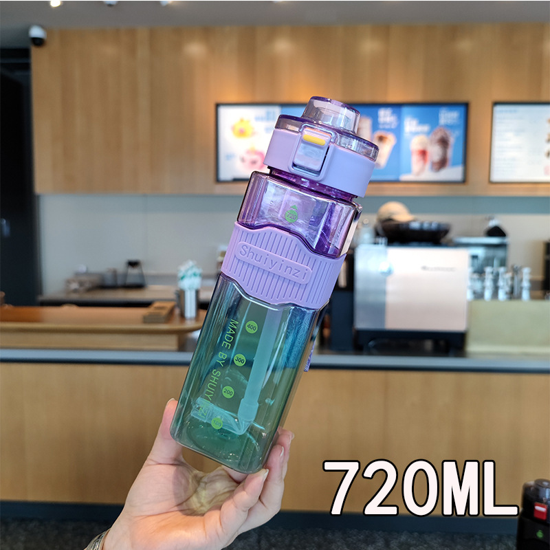 Verano nuevo colorido cuadrado de paja taza de agua de plástico portátil cuerdas rebote cubierta botella de agua deportiva al aire libre