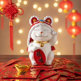 特价-创意舞狮暴富招财猫摆件新年春节礼物家居节日装饰树脂工艺