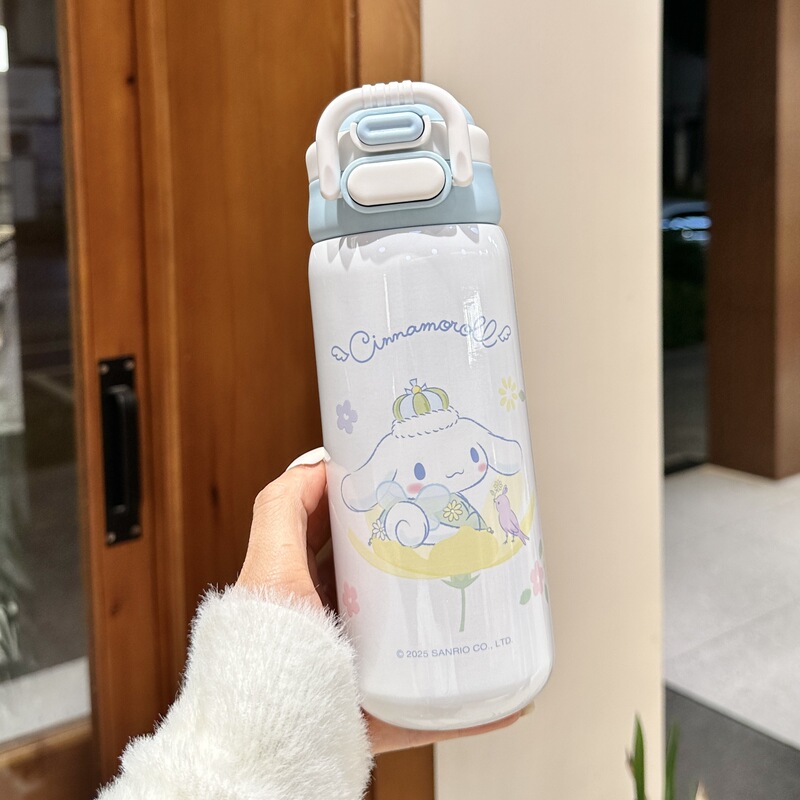 サンリオ子供用ダブルドリンク断熱カップ、持ち運び用ロープ付き、クリエイティブなポータブル特別なストロー、学生向けの直接飲用の二重目的ウォーターカップ|undefined