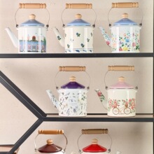 多巴胺彩色木柄搪瓷壶， 家用复古烧水壶珐琅壶冷水壶泡茶壶批发