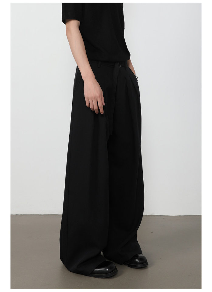 Quần tây nam dáng chữ A xếp ly đôi, cắt may 3D, vải rủ màu trơn, quần dài casual — màu xám, màu đen chi tiết 7