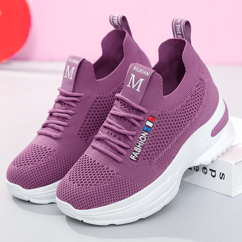 2021春季新款女鞋内增高鞋子女飞织休闲女鞋时尚潮流运动鞋女