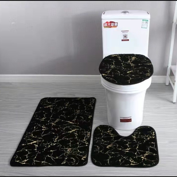 Water-Absorbent, Heat-Insulating, Gold-Stamped Rabbit Fur Three-Piece Set, Wear-Resistant, Dirt-Resistant, Easy-Care, Non-Slip Mat, Cross-Border Temu Bathroom Floor Mat