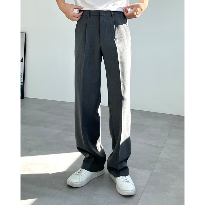 Pantalones verticales para hombres, pantalones casuales de verano, pantalones largos de pierna, botones interiores, pantalones sueltos para hombres.