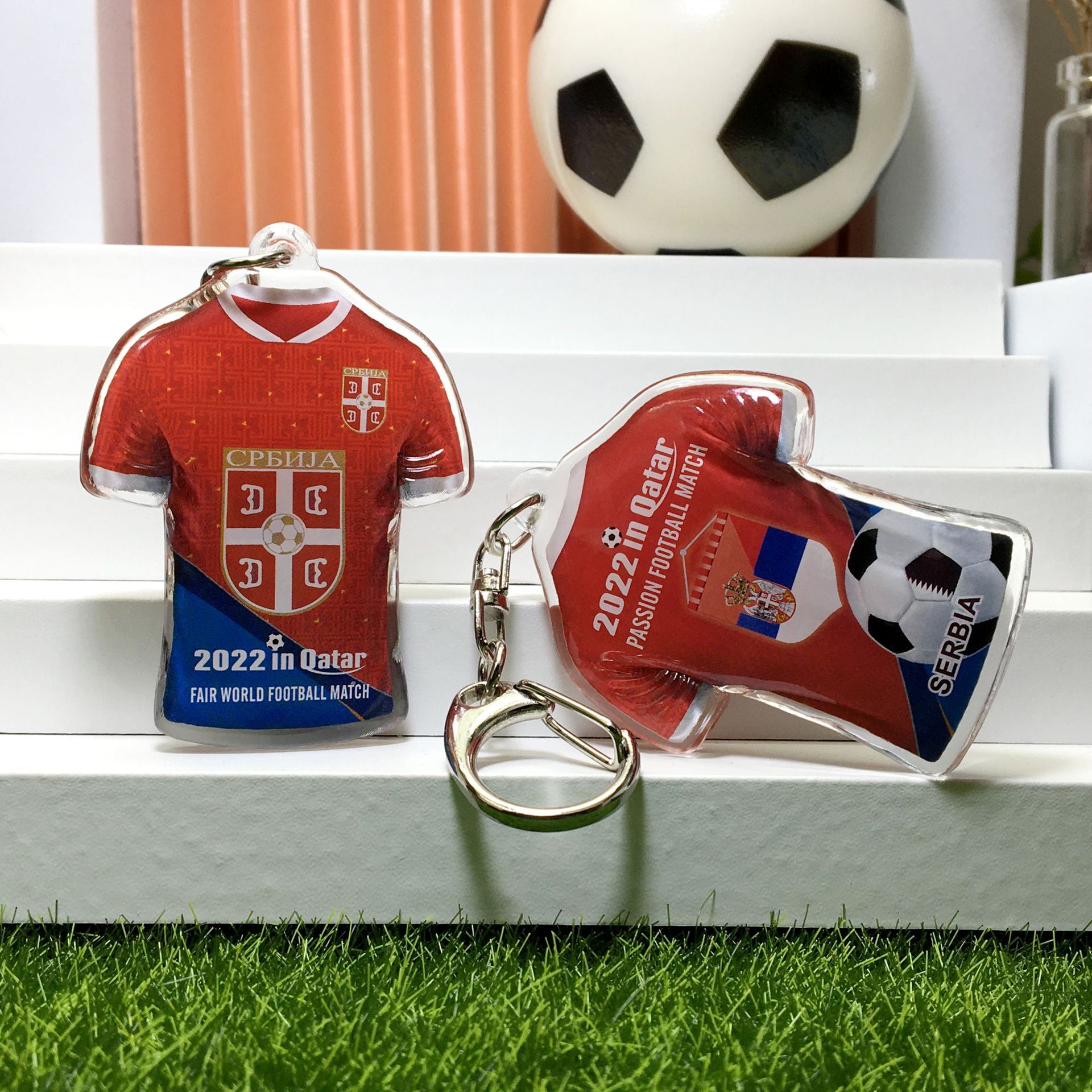 塞尔维亚队-队徽+旗帜+足球