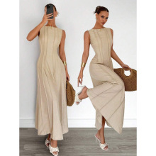 J 66205 Sleeveless Pleated Maxi Dress �������峤ȹ�羳��