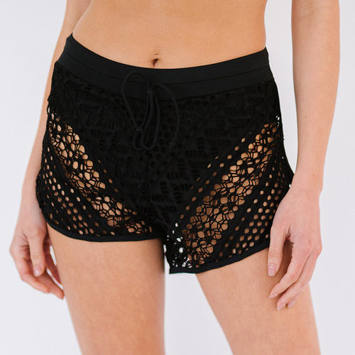 European and American cross-border lace double-layer swimming trunks women's 2026 boxer swimming pants hollow solid color square corner swimming shorts wholesale