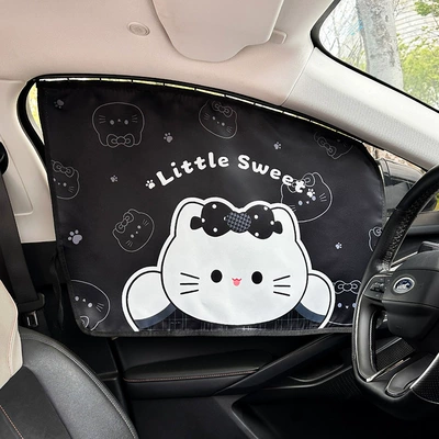 and Heat Insulation, Creative Cartoon | Car curtains - embedded-bow-cat-curtain-driver-black