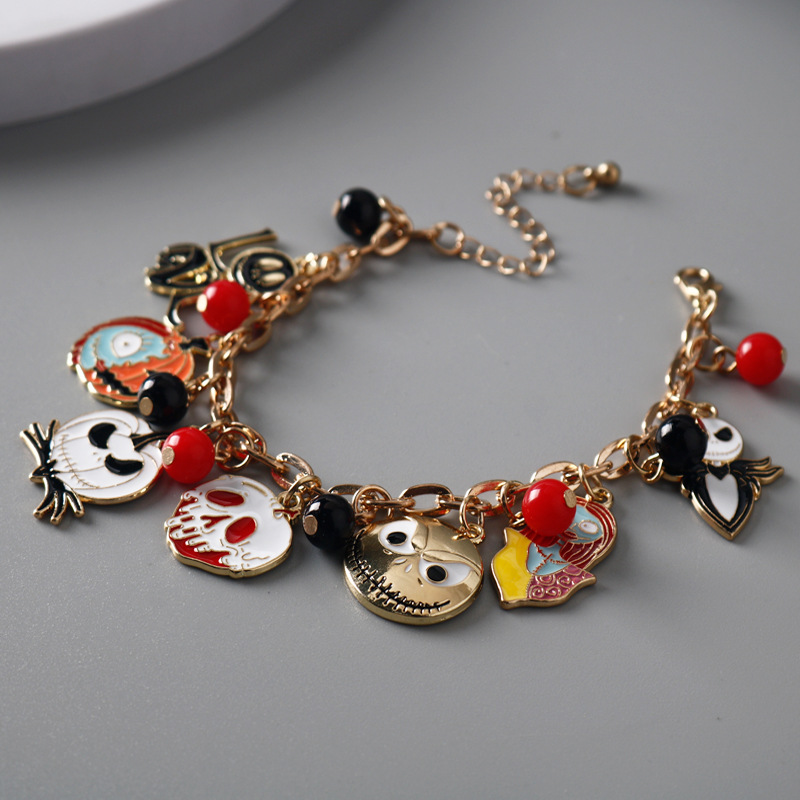 Halloween Charm Bracelet With Spider Pumpkin Skull And Diamonds_voghion.com