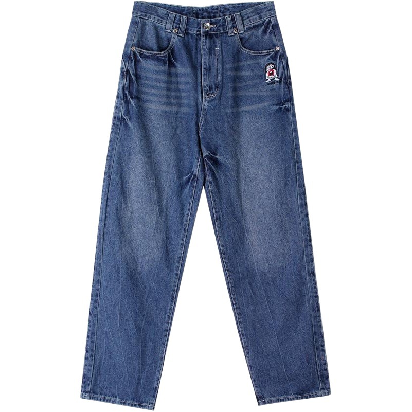 Europa y América hip hop jeans hombres moda suelta bordado pantalones largos más tamaño gordo chico hip hop Skateboard Pantalones