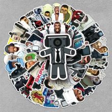 60张马桶人大战监控人贴纸鬼畜搞笑游戏周边贴画手账电脑装饰防水