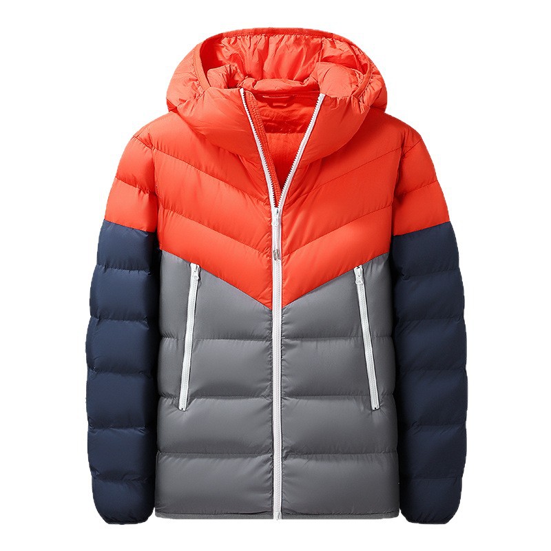 Transfronterizos otoño y invierno hombres con capuzas de pluma de algodón clásico de color contraste costillas gruesas chaqueta de algodón deportivo casual para hombres