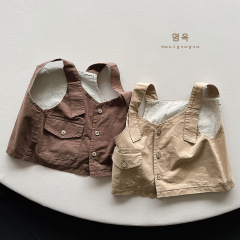 Boys' Vest Tops 2024 Spring and Autumn Middle and Small Children Girls' Baby Personal Japanese and Korean Style Cardigans Children Fashion Kids Clothing