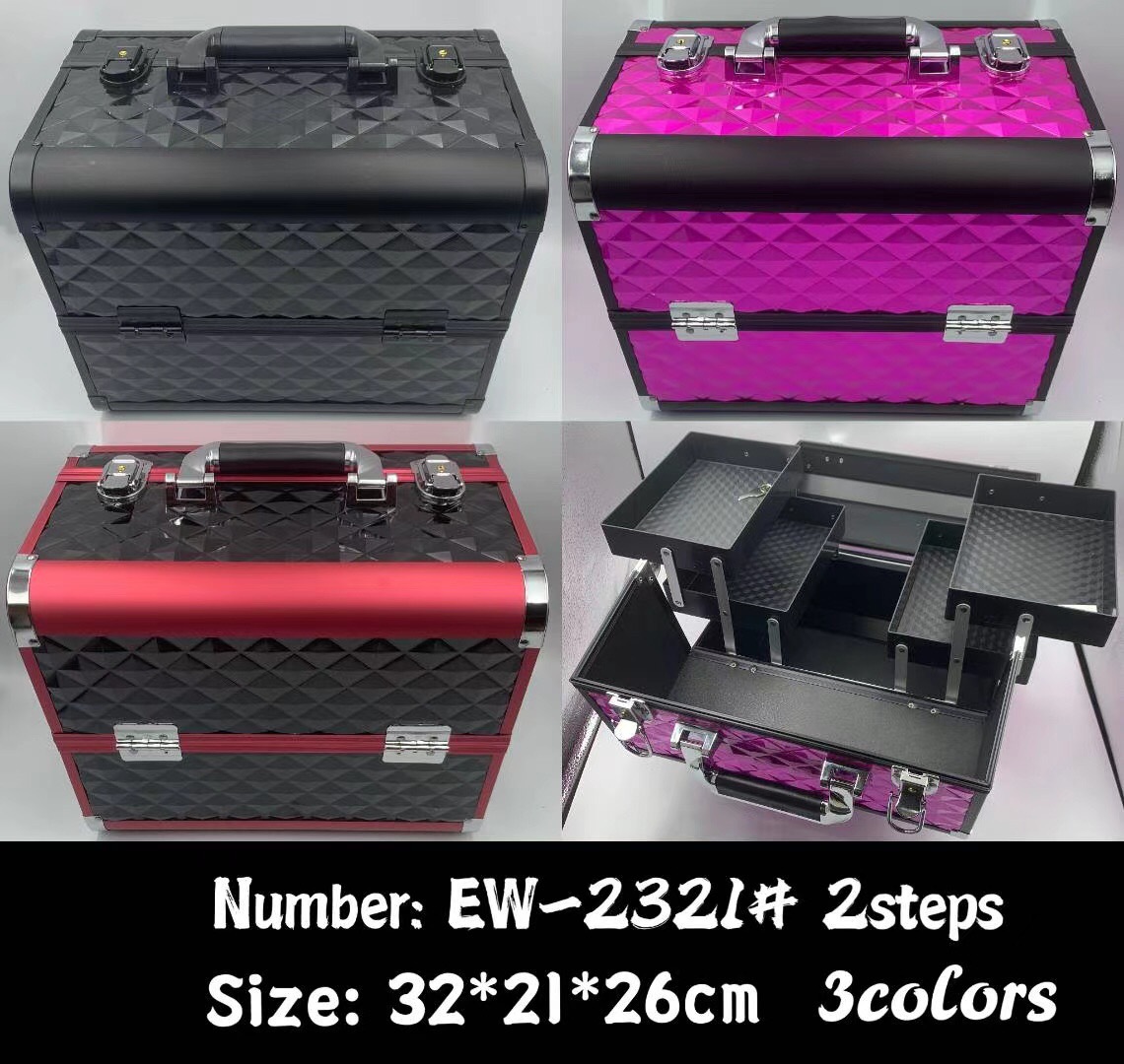 Fábrica comercio exterior en stock nueva aleación de aluminio caso cosmético portátil tatuaje manicura caja herramientas doble abierto gran capacidad con cerradura